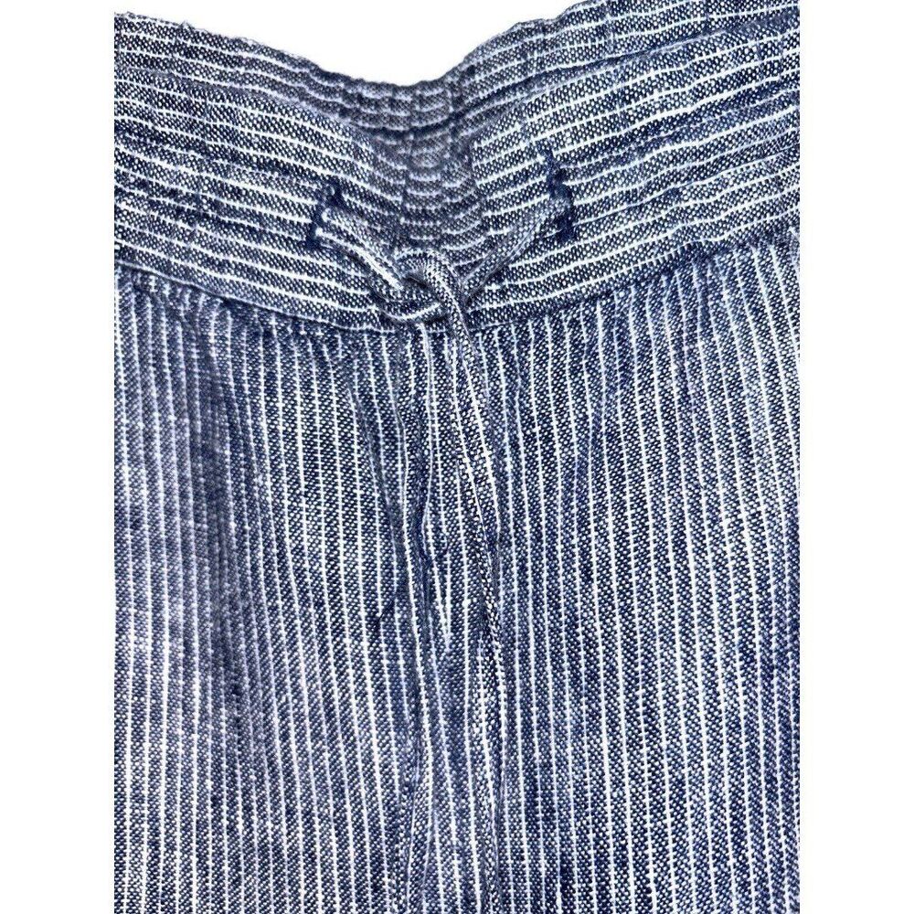 Talbots Women's  Linen Cotton Blue White Striped Pants Size 4 Elastic Waist - Picture 4 of 7